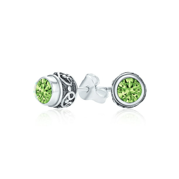 4mm FACETED ROUND GENUINE PARROT GREEN PERIDOT 925 STERLING SILVER STUD EARRINGS